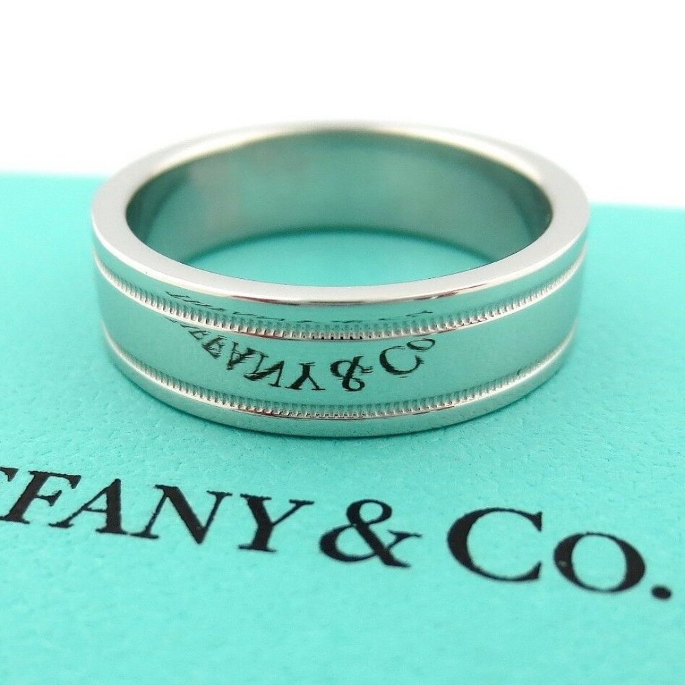 Platinum Flat Double Milgrain Wedding Band 6mm